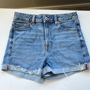 This is a blue pair of American Eagle jean shorts. They are size 4.